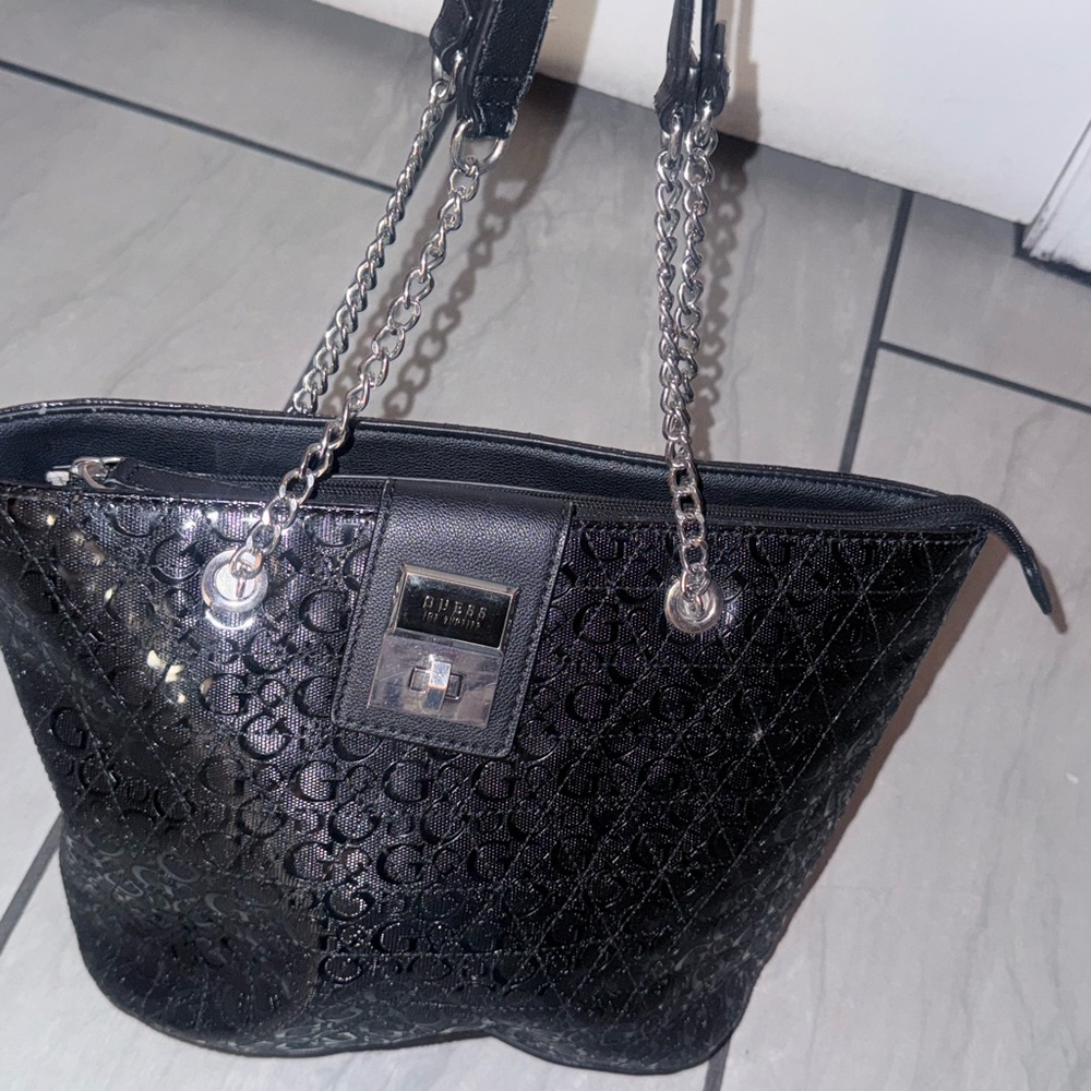 Mimco Shimmering Black Tote with Chain Straps